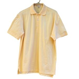 Peter Millar Basic Golf Polo Light Yellow Collar Short Sleeves Button Up Size S